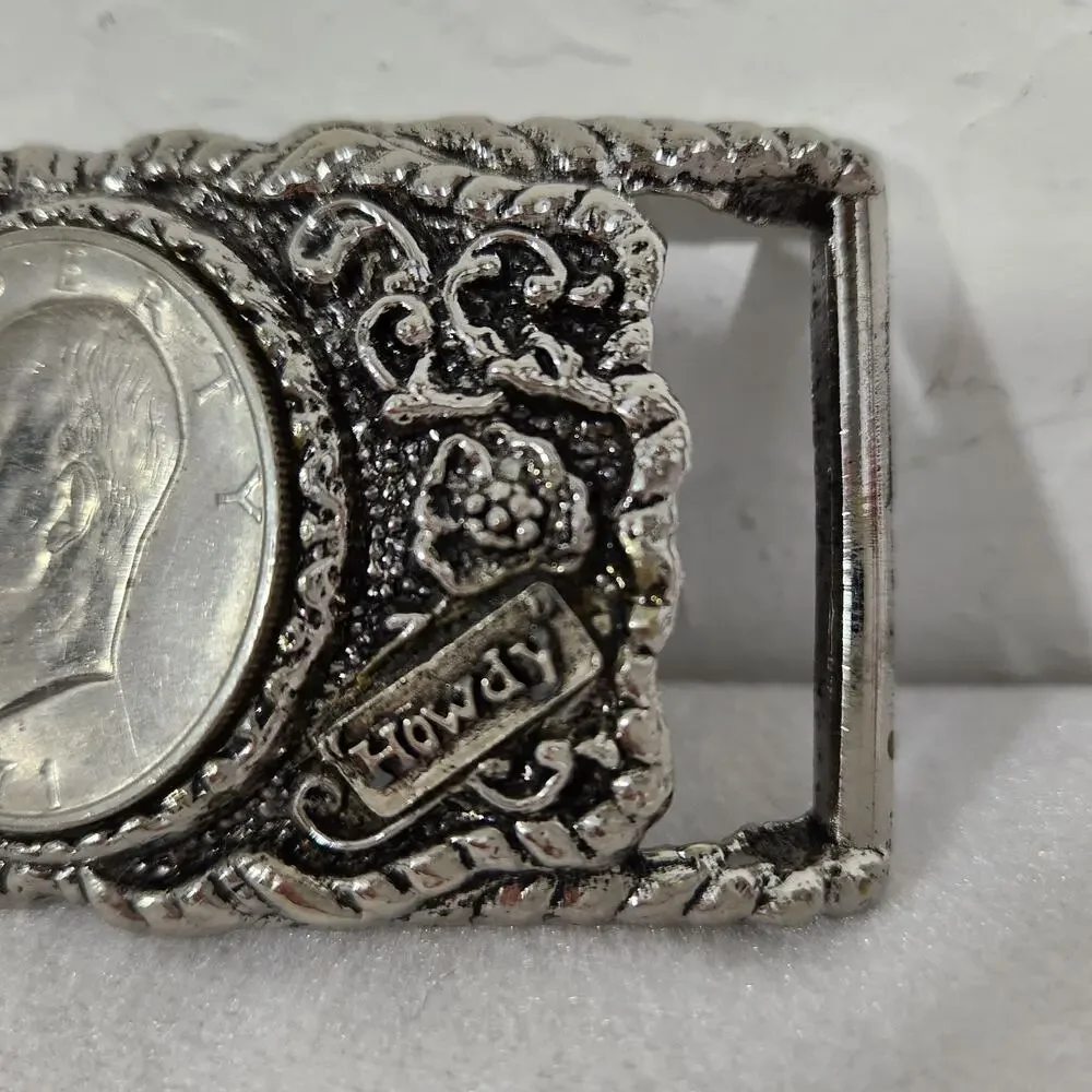 Howdy 1971 Eisenhower Dollar Coin Vintage Western 3.5x2 Belt Buckle